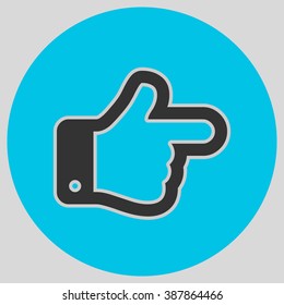 Flat design style. The index finger pointing right. Forefinger pointing to right. Hand gesture. Style is flat symbol. Black color.  Cyan circle  background.