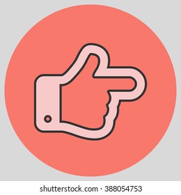 Flat design style. The index finger pointing right. Forefinger pointing to right. Hand gesture. Vector illustration with pantone colors of the year 2016 Rose Quartz and Peach Echo.