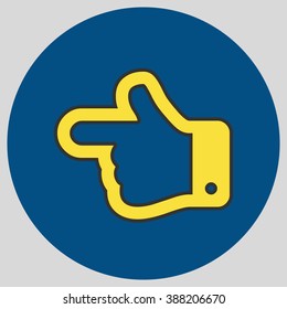 Flat design style. The index finger pointing left. Forefinger pointing to left. Hand gesture. Vector illustration with pantone colors of the year 2016 Buttercup and Snorkel Blue.