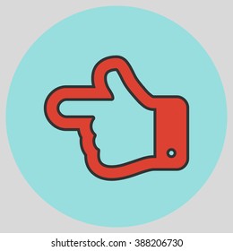 Flat design style. The index finger pointing left. Forefinger pointing to left. Hand gesture. Vector illustration with pantone colors of the year 2016 Fiesta and Limpet Shell.