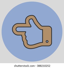 Flat design style. The index finger pointing left. Forefinger pointing to left. Hand gesture. Vector illustration with pantone colors of the year 2016 Iced Coffee and Serenity.
