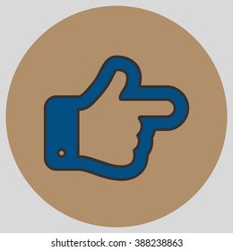 Flat design style. The index finger pointing right. Forefinger pointing to right. Hand gesture. Vector illustration with pantone colors of the year 2016 Snorkel Blue and Iced Coffee.