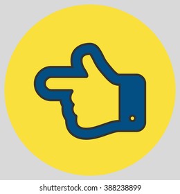 Flat design style. The index finger pointing left. Forefinger pointing to left. Hand gesture. Vector illustration with pantone colors of the year 2016 Snorkel Blue and Buttercup.