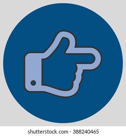 Flat design style. The index finger pointing right. Forefinger pointing to right. Hand gesture. Vector illustration with pantone colors of the year 2016 Serenity and Snorkel Blue.