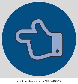 Flat design style. The index finger pointing left. Forefinger pointing to left. Hand gesture. Vector illustration with pantone colors of the year 2016 Serenity and Snorkel Blue.