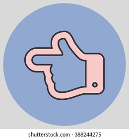 Flat design style. The index finger pointing left. Forefinger pointing to left. Hand gesture. Vector illustration with pantone colors of the year 2016 Rose Quartz and Serenity.