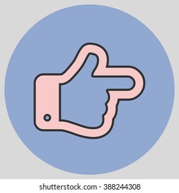 Flat design style. The index finger pointing right. Forefinger pointing to right. Hand gesture. Vector illustration with pantone colors of the year 2016 Rose Quartz and Serenity.