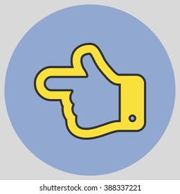 Flat design style. The index finger pointing left. Forefinger pointing to left. Hand gesture. Vector illustration with pantone colors of the year 2016 Buttercup and Serenity.