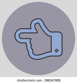 Flat design style. The index finger pointing left. Forefinger pointing to left. Hand gesture. Vector illustration with pantone colors of the year 2016 Serenity and Lilac Grey.