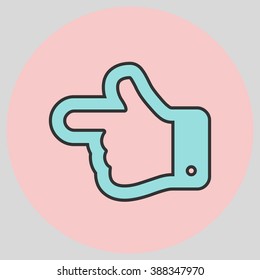 Flat design style. The index finger pointing left. Forefinger pointing to left. Hand gesture. Vector illustration with pantone colors of the year 2016 Limpet Shell and Rose Quartz.