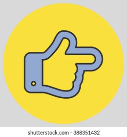 Flat design style. The index finger pointing right. Forefinger pointing to right. Hand gesture. Vector illustration with pantone colors of the year 2016 Serenity and Buttercup.
