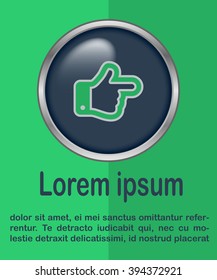 Flat design style. The index finger pointing right. Forefinger pointing to right. Hand gesture.