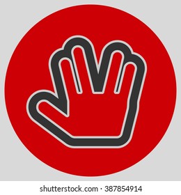 Flat design style. Live long and prosper Vulcan Greeting. Hand gesture. Style is flat symbol. Black color.  Red circle  background.