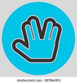 Flat design style. Live long and prosper Vulcan Greeting. Hand gesture. Style is flat symbol. Black color.  Cyan circle  background.