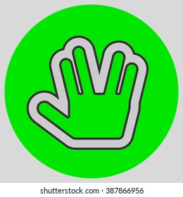 Flat design style. Live long and prosper Vulcan Greeting. Hand gesture. Style is flat symbol. Silver color.  Green circle  background.