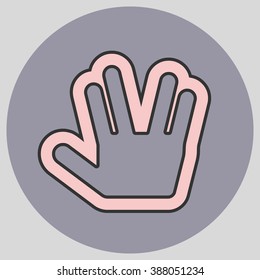 Flat design style. Live long and prosper Vulcan Greeting. Hand gesture. Vector illustration with pantone colors of the year 2016 Rose Quartz and Lilac Grey.