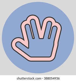 Flat design style. Live long and prosper Vulcan Greeting. Hand gesture. Vector illustration with pantone colors of the year 2016 Rose Quartz and Serenity.