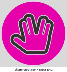 Flat design style. Live long and prosper Vulcan Greeting. Hand gesture. Style is flat symbol. Black color.  Magenta circle  background.