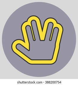 Flat design style. Live long and prosper Vulcan Greeting. Hand gesture. Vector illustration with pantone colors of the year 2016 Buttercup and Lilac Grey.