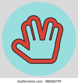 Flat design style. Live long and prosper Vulcan Greeting. Hand gesture. Vector illustration with pantone colors of the year 2016 Fiesta and Limpet Shell.