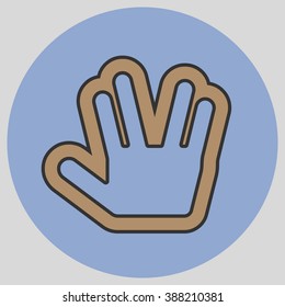 Flat design style. Live long and prosper Vulcan Greeting. Hand gesture. Vector illustration with pantone colors of the year 2016 Iced Coffee and Serenity.