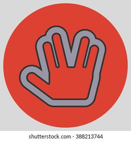 Flat design style. Live long and prosper Vulcan Greeting. Hand gesture. Vector illustration with pantone colors of the year 2016 Lilac Grey and Fiesta.