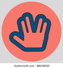 Flat design style. Live long and prosper Vulcan Greeting. Hand gesture. Vector illustration with pantone colors of the year 2016 Snorkel Blue and Peach Echo.
