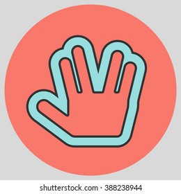 Flat design style. Live long and prosper Vulcan Greeting. Hand gesture. Vector illustration with pantone colors of the year 2016 Limpet Shell and Peach Echo.