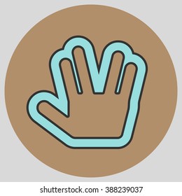 Flat design style. Live long and prosper Vulcan Greeting. Hand gesture. Vector illustration with pantone colors of the year 2016 Limpet Shell and Iced Coffee.