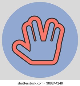Flat design style. Live long and prosper Vulcan Greeting. Hand gesture. Vector illustration with pantone colors of the year 2016 Peach Echo and Serenity.