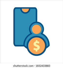 flat design style mobile finance icon vector concept. smartphone with money and user icon. 
