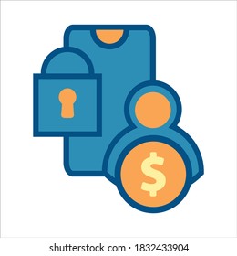 flaches Design-Stil Mobile Finance Symbol Vektorkonzept. Smartphone mit Geld- und Sicherheits-Sperrsymbol. 