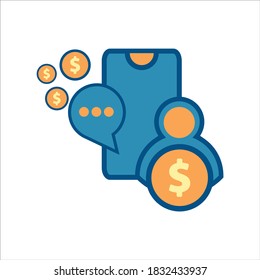 concepto vectorial de icono de financiación móvil de diseño plano. smartphone con dinero e icono de chat. 