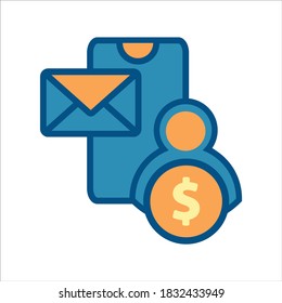 flat design style mobile finance icon vector concept. smartphone with money and message icon. 