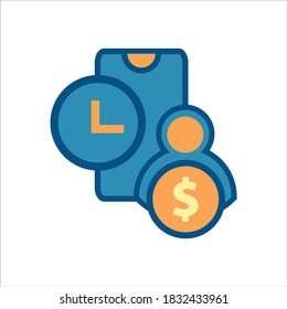 flat design style mobile finance icon vector concept. smartphone with money and time icon. 