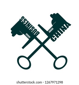 Flat design style modern illustration concept of a key of business. Factory icon and China text on key