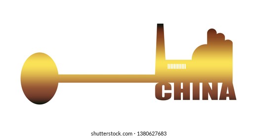 Flat design style modern illustration concept of a key of China industry. Factory icon and text on key