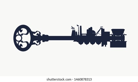 Flat design style modern illustration concept of a key of industry. Factory icons on key