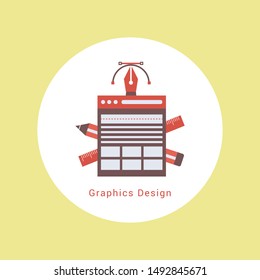 Flat design style modern vector illustration icons set of graphic designer items and tools, office various objects and equipment