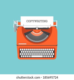 Flat design style modern vector illustration concept of copywriting marketing information, public relations advertising text, social media campaign blogging for presentation a new product on a market