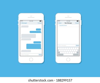 Flat design style modern vector illustration concept set of mobile phone messaging, sms communication with blank speech bubble, new mail message interface template form on smartphone. 