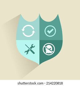 Flat design style modern vector illustration concept of computer and laptop with virus alert message, trojan and worm distribution via internet, software, equipment, antivirus and firewall protection