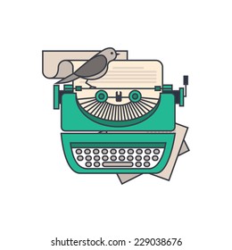 Flat design style modern vector illustration concept of a manual vintage stylish typewriter with a paper list. Isolated on white background for your design