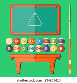 Flat design style modern vector illustration billiards ball. Isolated on stylish color background. Set elements in flat design.