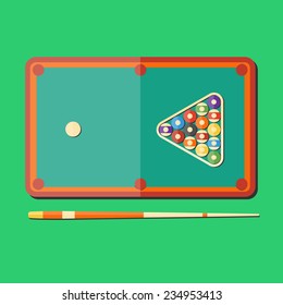 Flat design style modern vector illustration billiards ball. Isolated on stylish color background. Set elements in flat design.