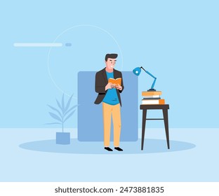 Flat design style modern vector illustration concept of businessman reading book