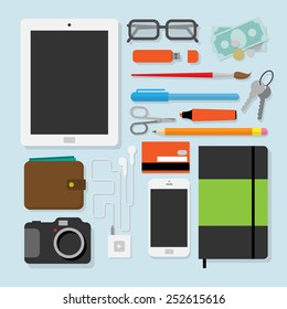 Flat design style modern vector illustration of every day  accessories, things, tools, devices