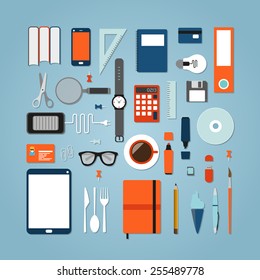 Flat design style modern vector illustration icons set of office various objects and equipment