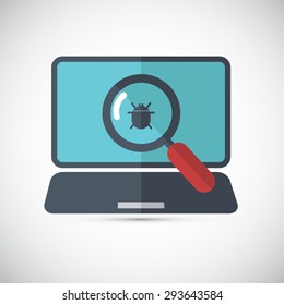 Flat design style modern vector illustration concept of laptop computer with virus alert message.