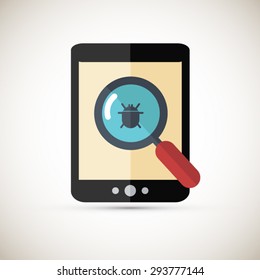 Flat design style modern vector illustration concept of digital tablet computer  with virus alert message.
